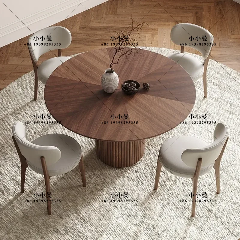 Italian Wabi Style Solid Wood Round Dining Table Modern Simple Black Walnut Color Retro Home Furniture
