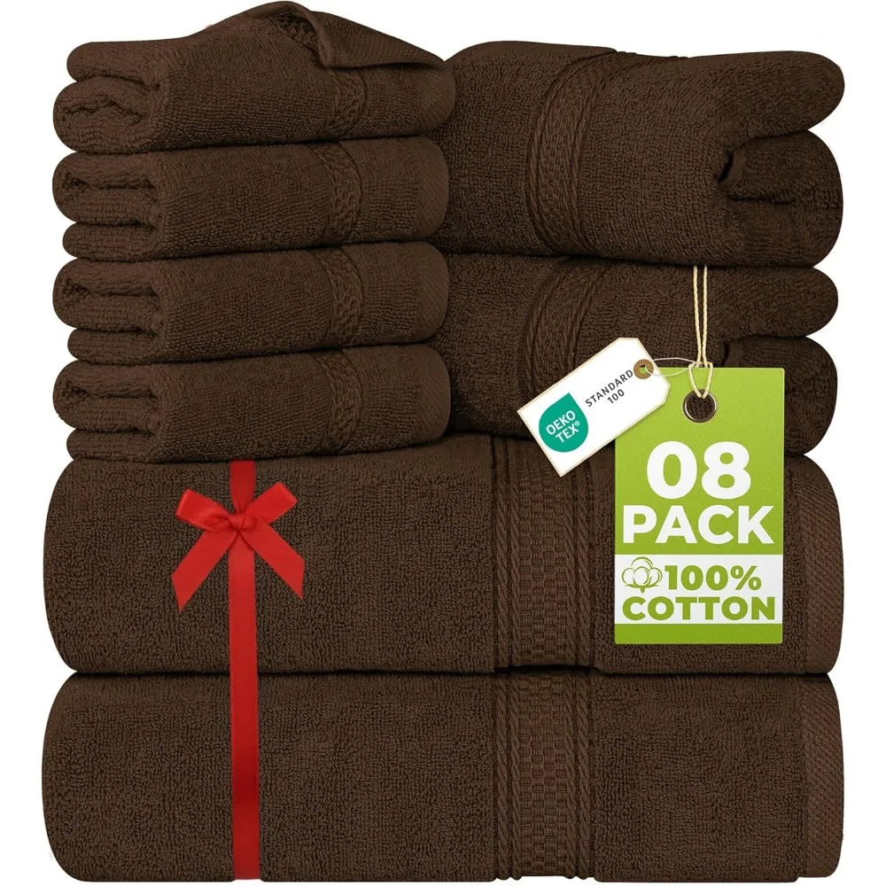 

Premium 8-Piece Towel Set, 2 Bath, 2 Hand, 4 Wash Cloths, 600 GSM Cotton for Bathroom Gym Hotel Spa