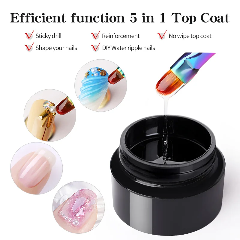 BORN PRETTY 5 IN 1 No-wipe Top Coat Reinforcement Gel Nail Polish Efficient Function Adhesive Water Nail Art Gel DIY Design