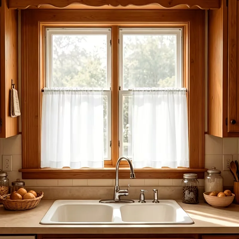 2PC  Matte Soft White Sheer Curtain, Soft Light Decor Half Curtain for Dessert Shop Window