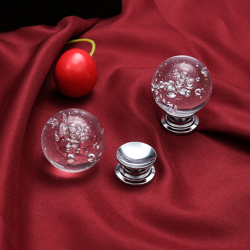 Round Color Blue Red Steam Bag Crystal Handle Cabinet Drawer Wardrobe Door Handle Faux Glass Ball Handle Furniture Decoration