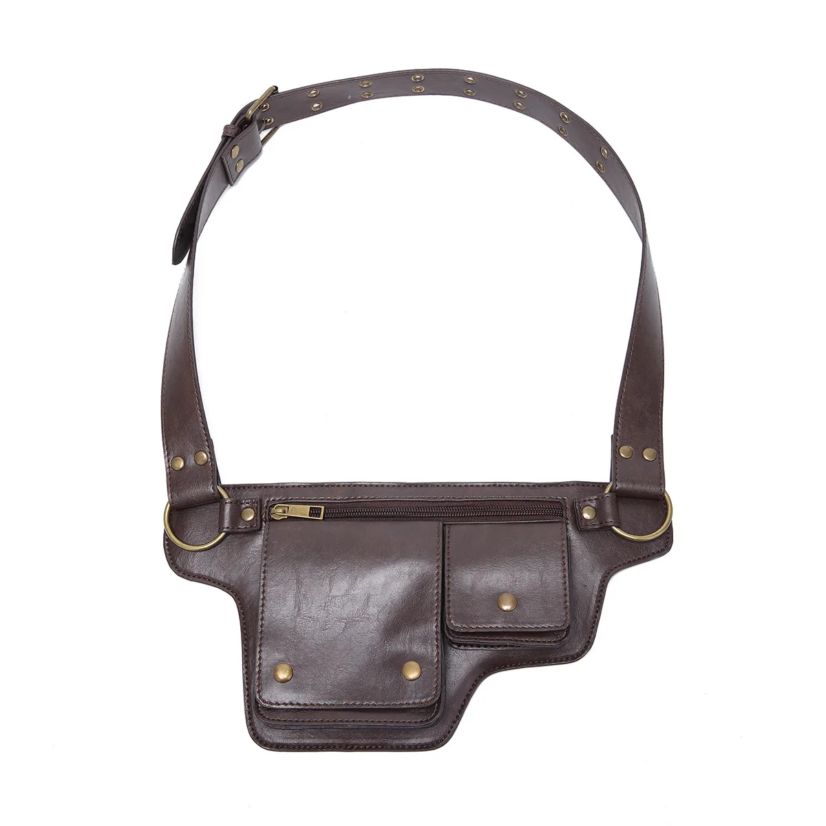 

Women's Punk Waist Bag Steampunk Pu Leather Motorcycle Style Hip Belt Bag Retro Outdoor Sports Adjustable Fanny Pack