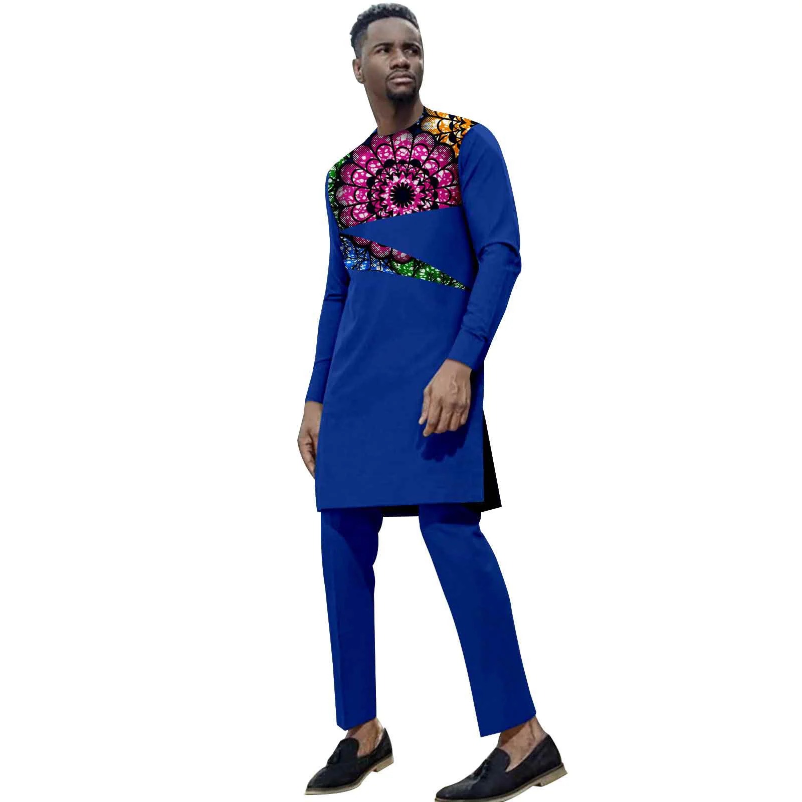 White Kaftan Men's Suit Embroidery Floral Top Pants Kaunda Suit African Casual Outfits Wear Traditional 2PCS Set Wedding Tuxedo