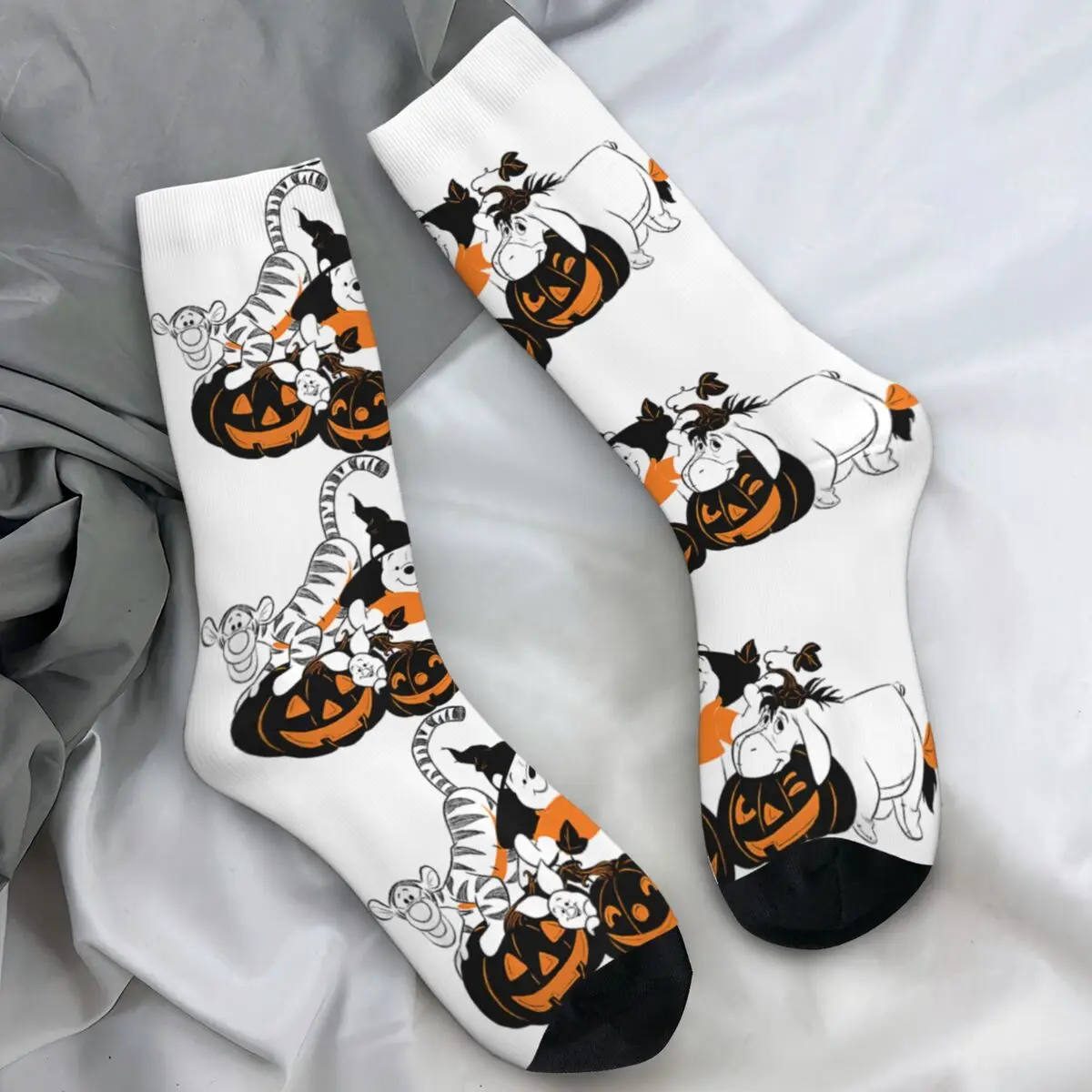 

Winnie The Pooh Halloween Pumpkin Patch Group Shot Socks Novelty Stockings Winter Non Slip Couple Socks Graphic Cycling Socks