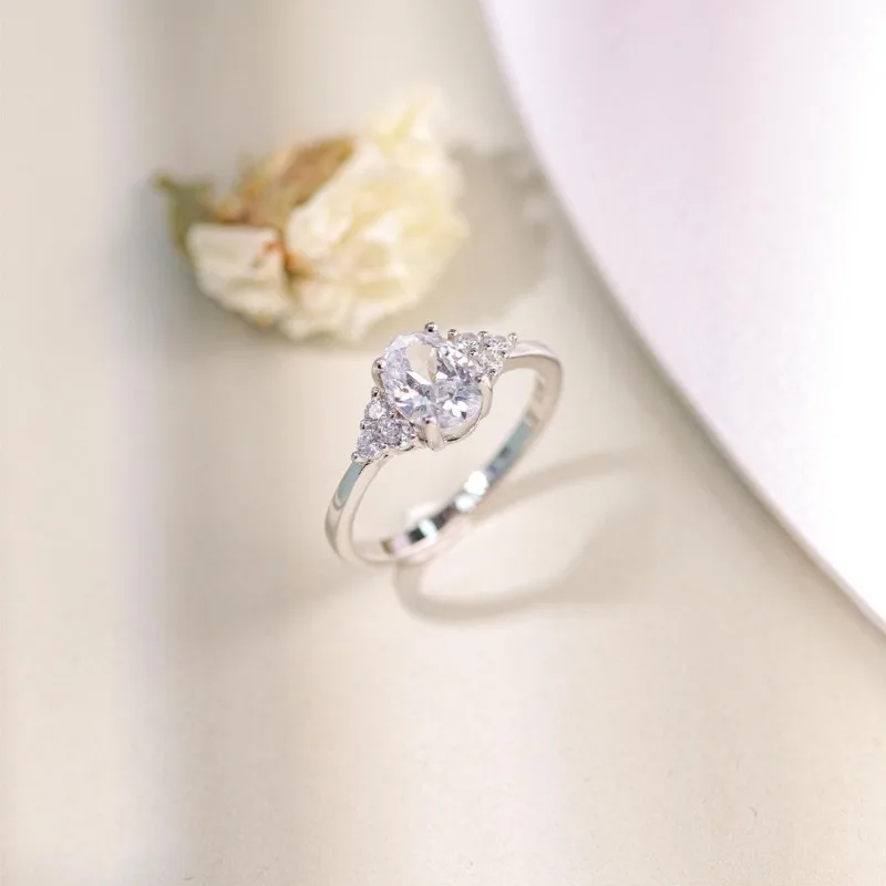 S925 فضة أزياء الماس مجموعة جولة الدائري، مجموعة الزركون الأبيض السيدات خاتم الخطوبة #2