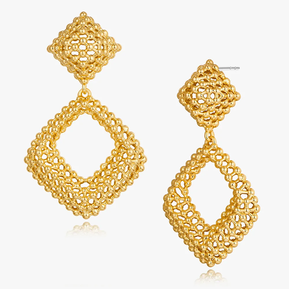 

Kitykiss European - American High - end Heavy - duty Earrings, Trendy Shiny Luxury, Geometric Hollow Square Circle Stud Jewelry