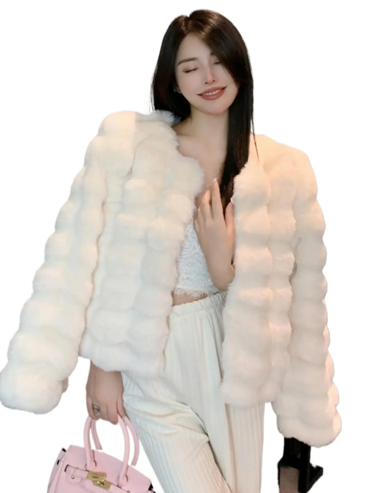 

Women's elegant rabbit fur faux fur coat new winter style