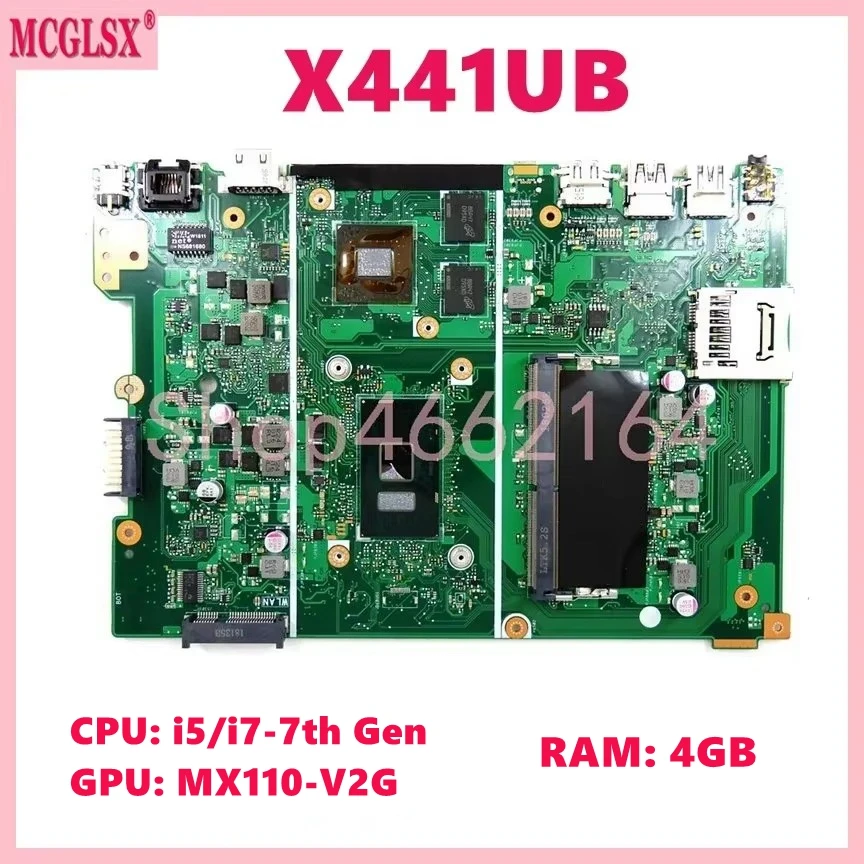 X441UB  i5/i7-7th Gen CPU 4GB-RAM MX110-V2G GPU Motherboard For ASUS X441U X441UA X441UAR X441UB X441UBR X441UV Laptop Mainboard