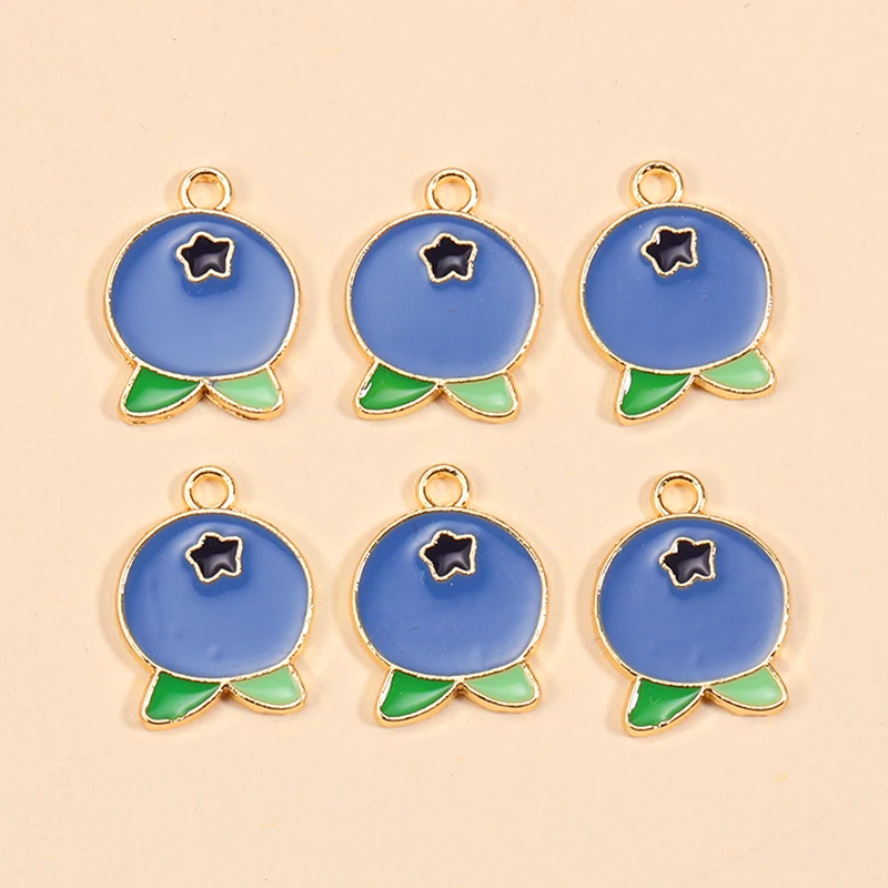 10Pcs Alloy Blue Enamel Fruit Blueberry Charms for DIY Necklaces Pendant Earrings Bracelets Charms Jewelry Making Accessories