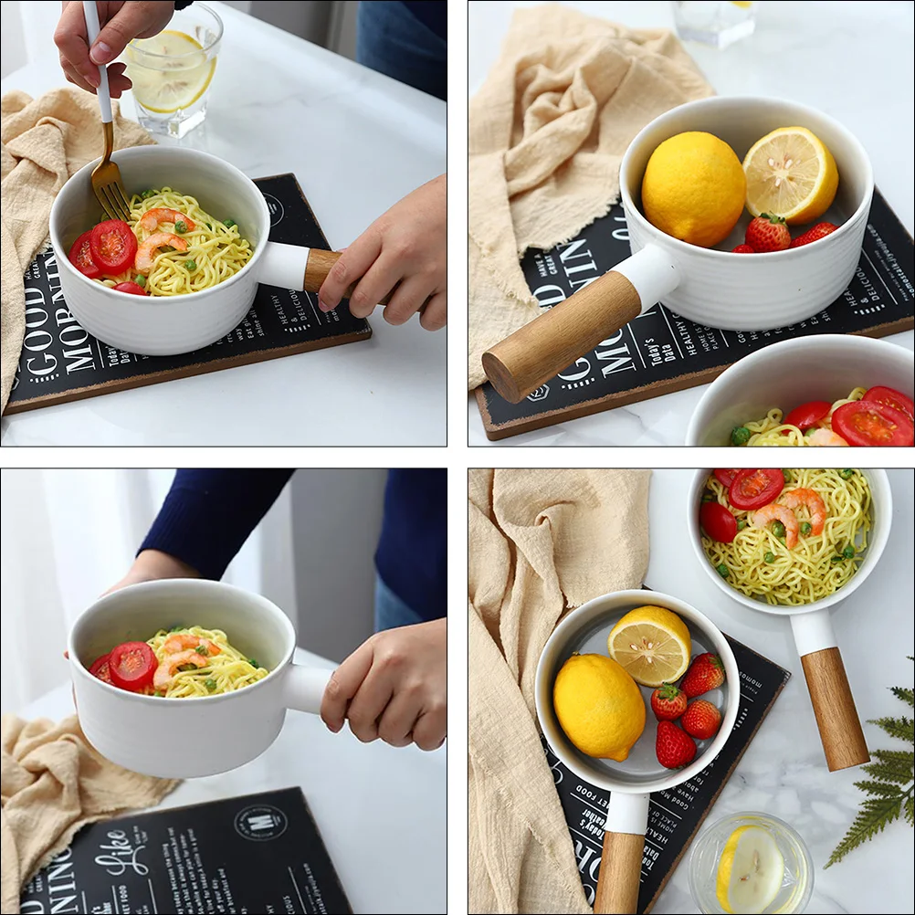 

Japanese Style Ceramic Bowls for Home Kitchen Microwave Safe Rice Salad Instant Ramen Handle Design