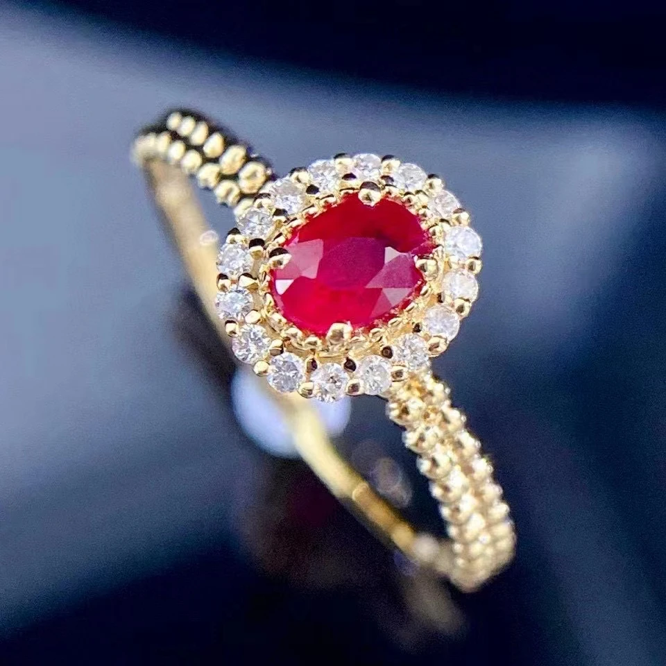 

XCL RETRO ELEGANT PURE 18K NATURAL RUBY&DIAMOND RING FINE JEWELRY LADY PARTY ALL SEASON DAILY BIRTHDAY GIFT