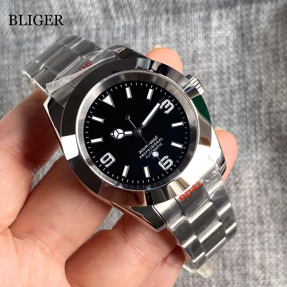 BLIGER 36mm NH35A Automatic Men Watch Steel Bracelet MIYOTA 8215 PT5000 Movement Sapphire Crystal Luminous Hand Red/Black Dial