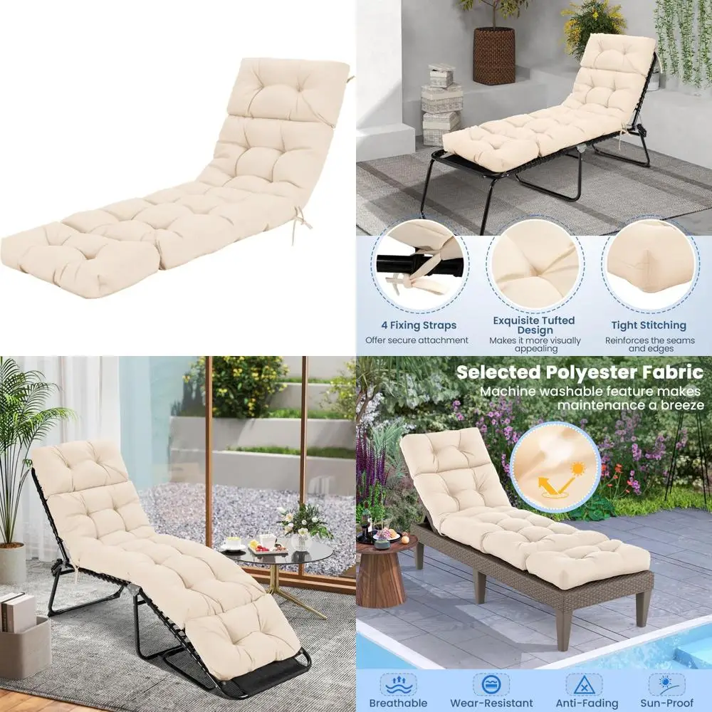 

Outdoor High Back Recliner Cushion, 73 x 22 Patio Lounge Cushion with 4 Ties, 4 Thick Padded Seat for Comfortable Relaxation