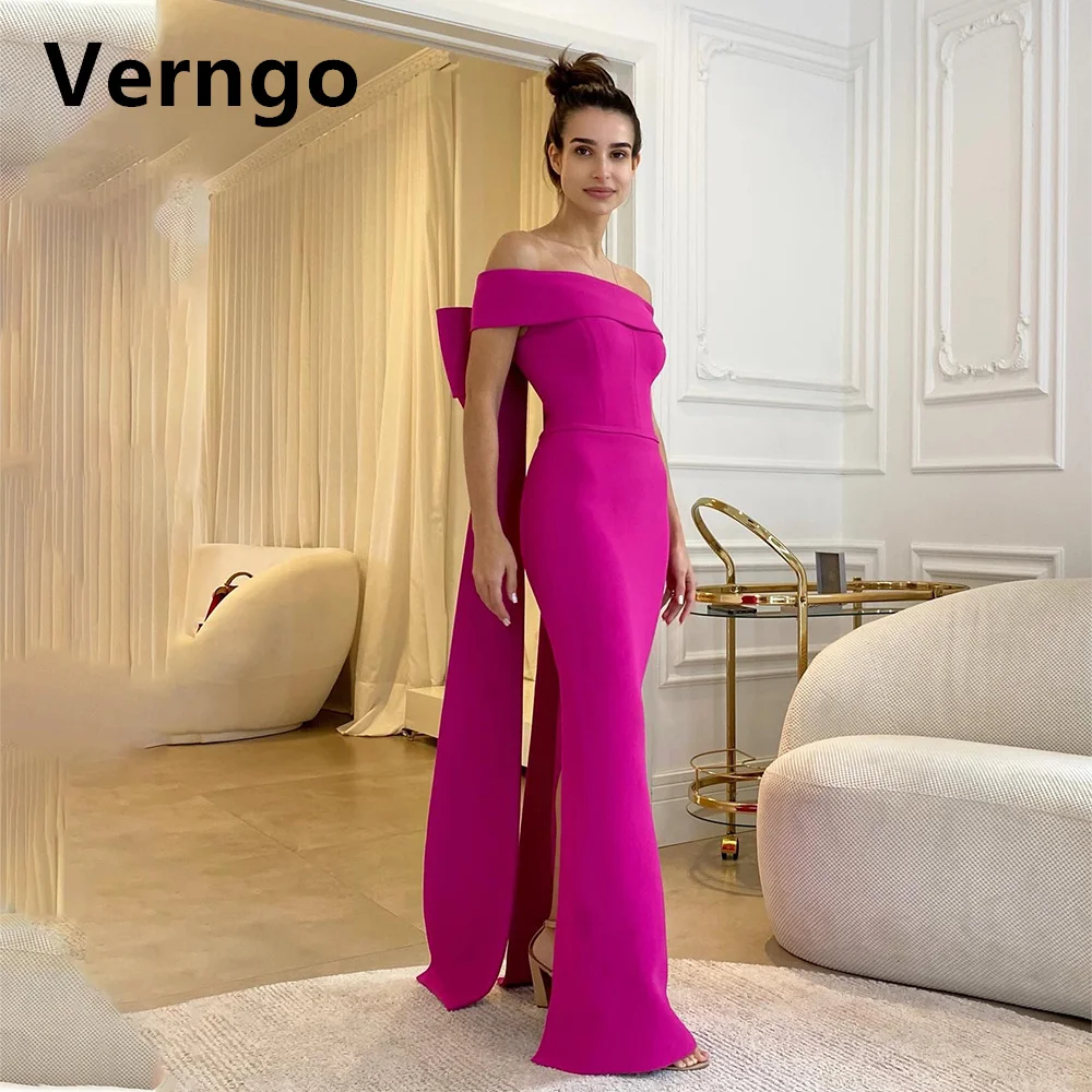 Verngo Pink Mermaid Long Party Dress For Women Simple Boat Neck Dress For Special Event Floor Length Elegant Prom Gowns