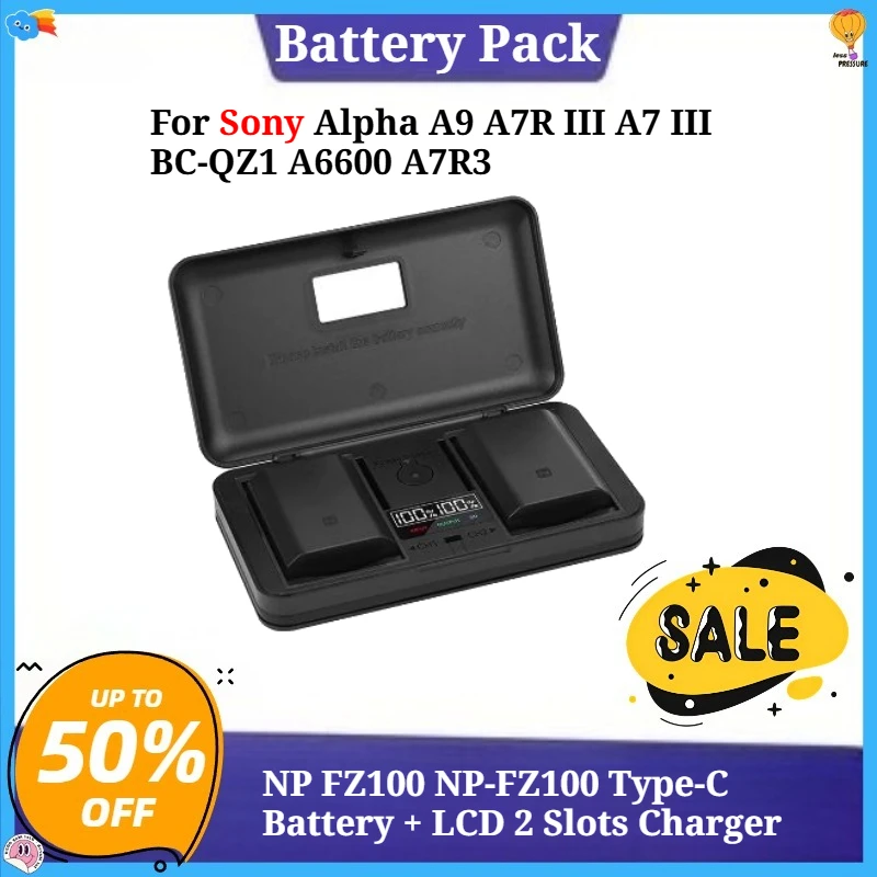 

Camera Battery 2320mAh NP FZ100 NP-FZ100 Type-C Battery + LCD 2 Slots Charger For Sony Alpha A9 A7R III A7 III BC-QZ1 A6600 A7R3