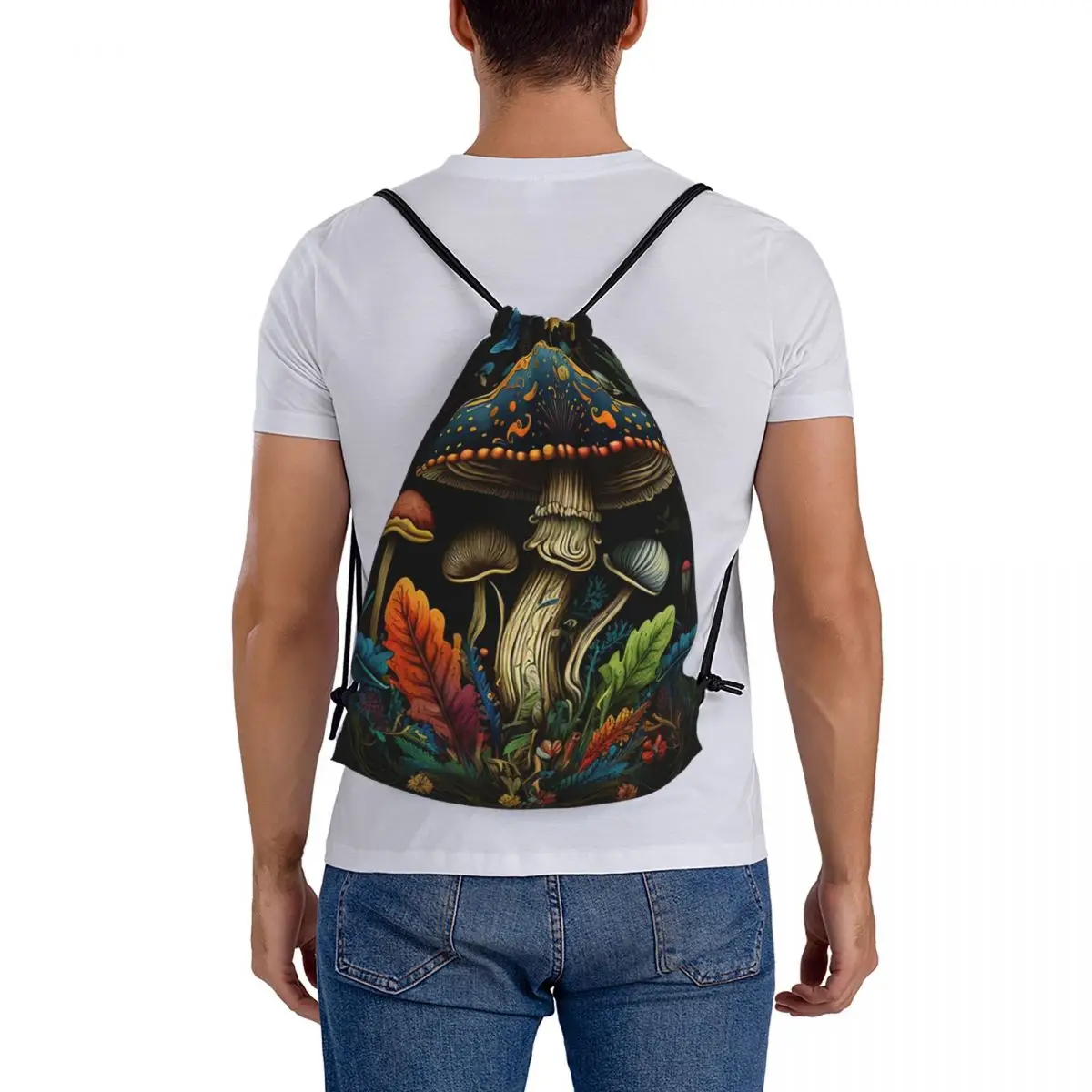 Shroom Dark Trippy Mushroom Backpacks Portable Drawstring Bundle Pocket Sundries Bag Book Bags for Travel School