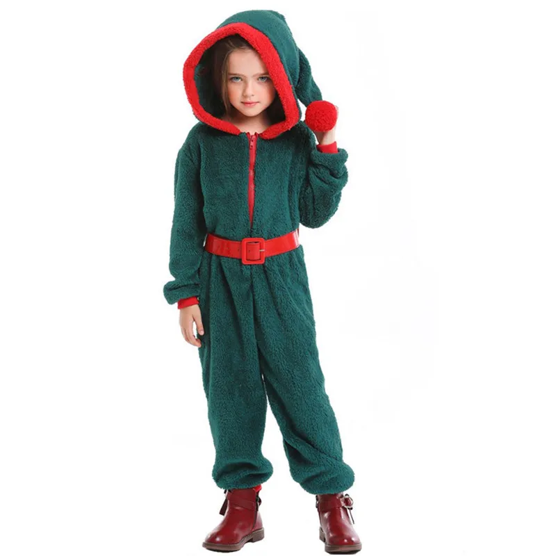 

Dark Green Girls Santa Claus Jumpsuits Cosplay Kids Children Halloween Christmas Costumes Carnival Purim Role Play Party Dress