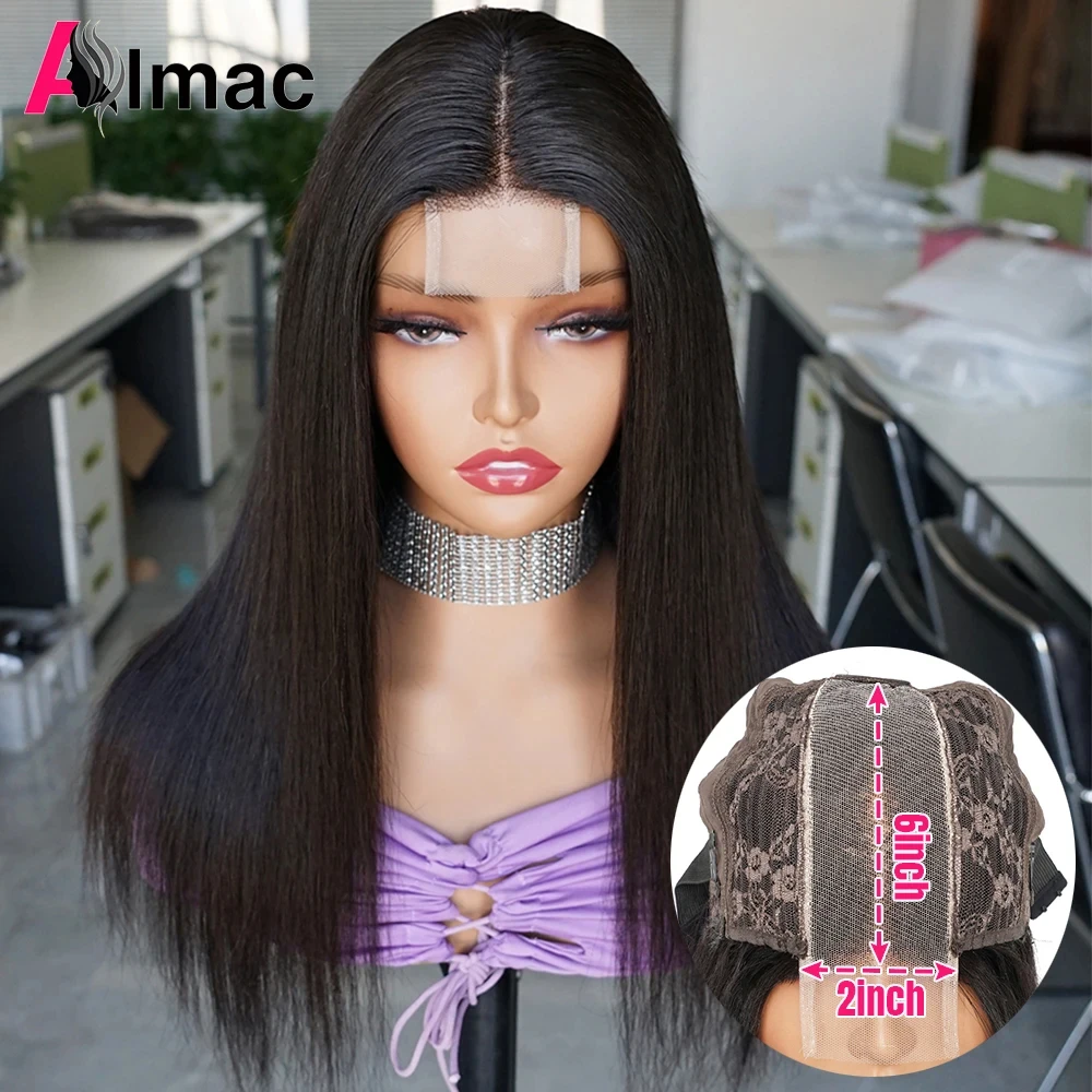 Peluca de cabello humano liso con cierre de encaje transparente para mujer, postizo de pelo Remy brasileño de 12-22 pulgadas, 2x6