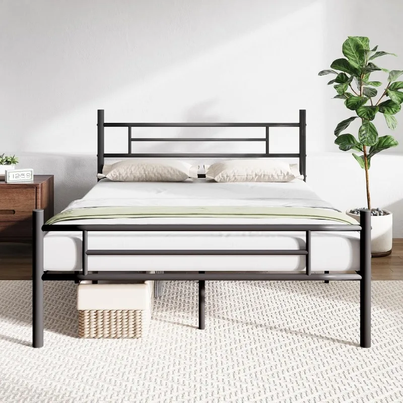 Queen Bed Frame with Headboard and Footboard, 14 Inch Metal Platform Bed Frame Queen Size, Large