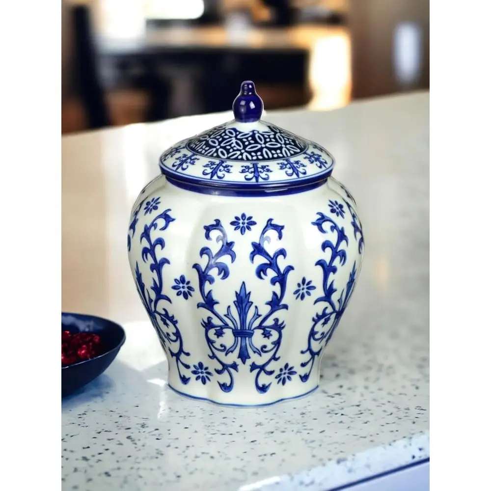 

Сине-белая фарфоровая имбирная банка, декоративная канистра в форме тыквы для чая и еды, ваза в шинуазри, подарок на День Благодарения
