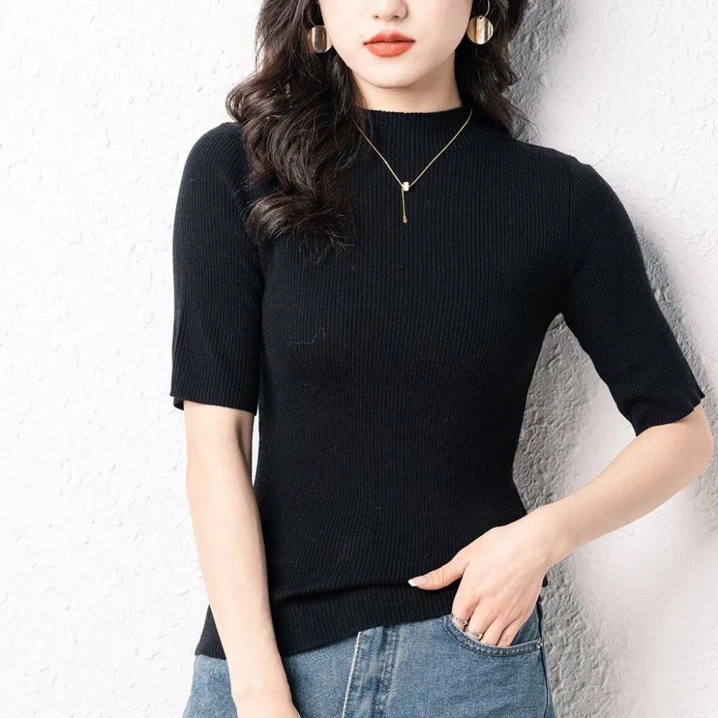 

Women's Half Turtleneck Knitwear Short Knitwear T-Shirt Special Sale Spring And Summer Knitted Inner Wool Bottoming Shirt