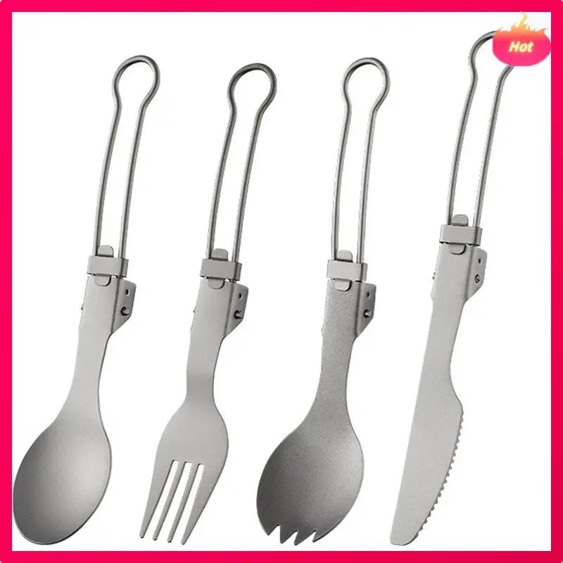 

ABYP Складной набор столовых приборов из титана - портативная посуда для кемпинга на открытом воздухе, складная вилка и ложка для пешего туризма