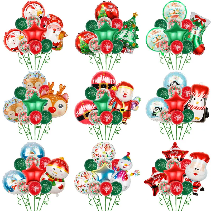 

Christmas self-sealing aluminum film balloon set Smiling Snowman Elk New Year set Christmas tree party decorations 10pcs