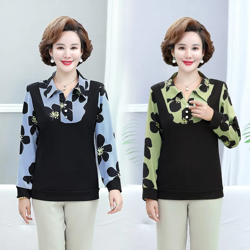 2023 Fashion Splicing False Two-piece Shirt Female Spring Summer New Korean Long Sleeve flower Blouse Women Tops