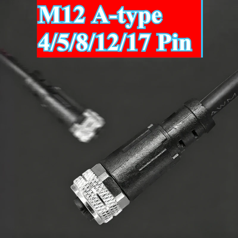 Cable de Conexión Tipo A M12 de 4/5/8/12/17 Pines, Impermeable IP67, Cable de Sensor con Código A, Cable de Alimentación IO, Conector de Aviación Macho y Hembra con Cable