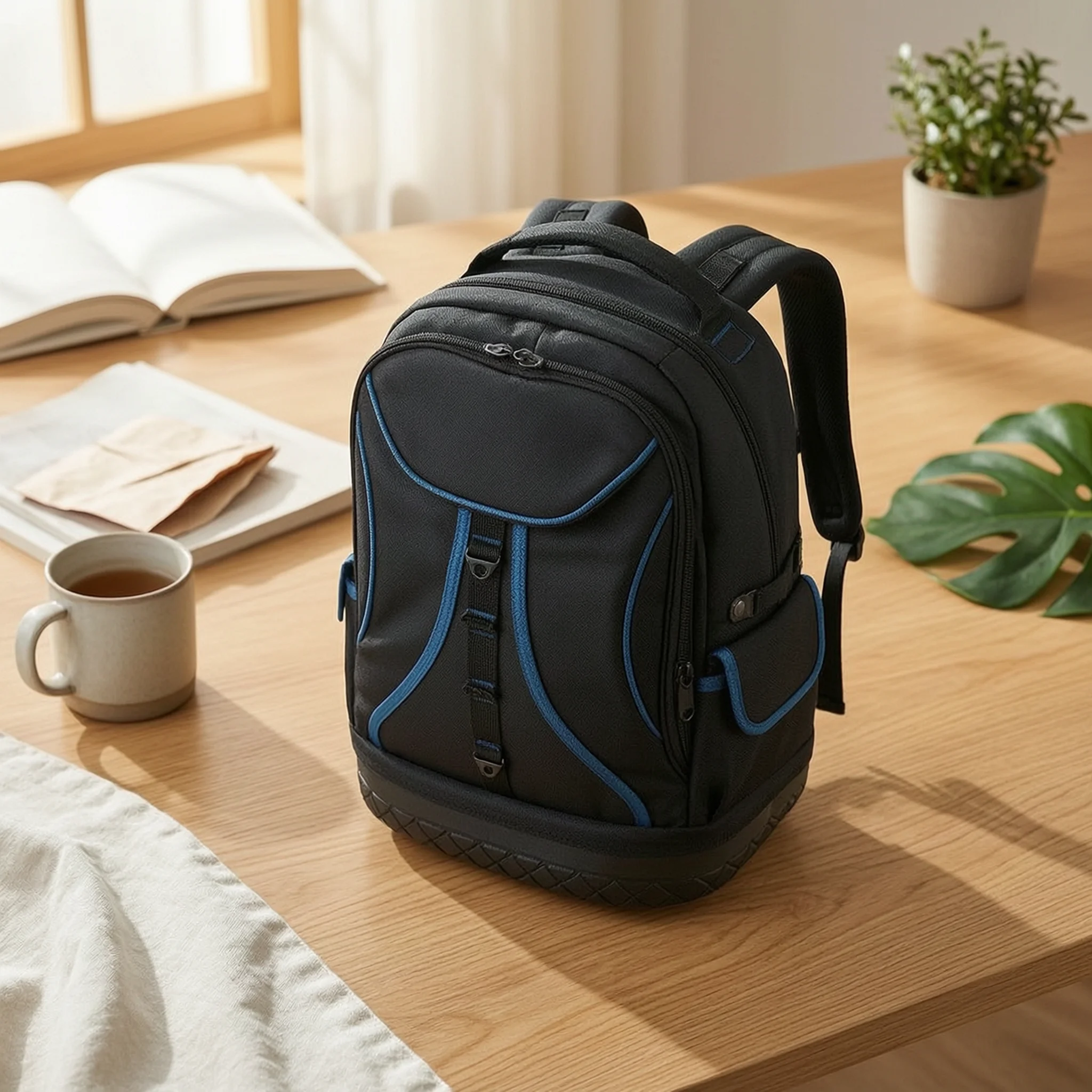 Tool Backpack with Plastic Base Wear-Resistant Tool Backpack with Molded Base Large Capacity Reinforced for Electricians
