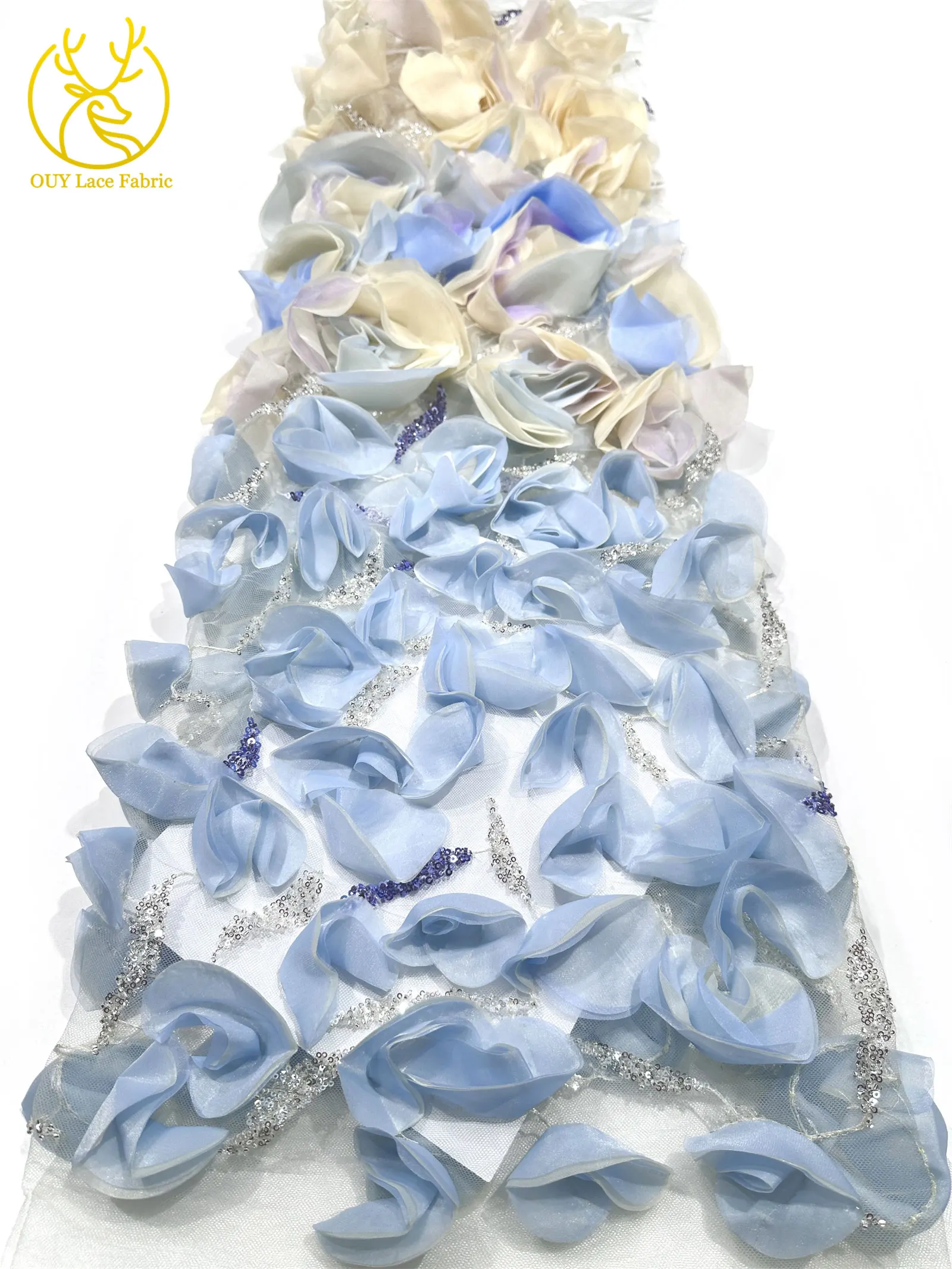 3D Große Blumen Hochzeitskleid Tüll Spitzenstoff 2026 Modische Afrikanische Nigerianische Perlen-Pailletten-Spitze für Hochzeitskleider zum Nähen – Detail 6