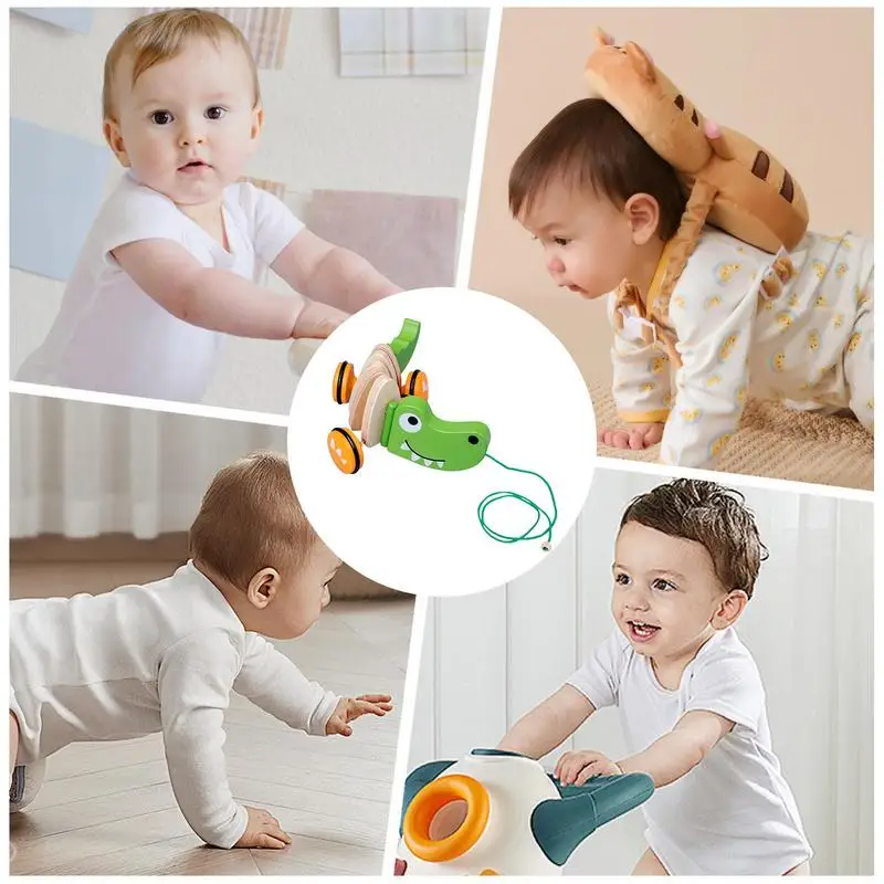 Wooden Pull Toys Wooden Puppy Toddler Toy Walking Toy Push Developmental Pull Toys Kids Toy With String For Boys & Girls