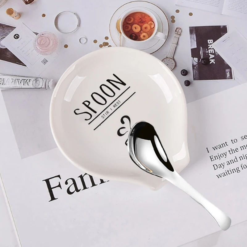 Multipurpose Ceramic Spoon Rest Pad White Spoon Holder Kitchen Utensils Tableware Spoon Holder