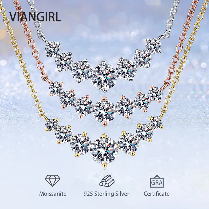 

1.7/2.8CT Smile Full Moissanite Pendants Necklaces For Women 925 Sliver Chain Elegant Luxury Diamond Necklace Fine Jewelry Gifts