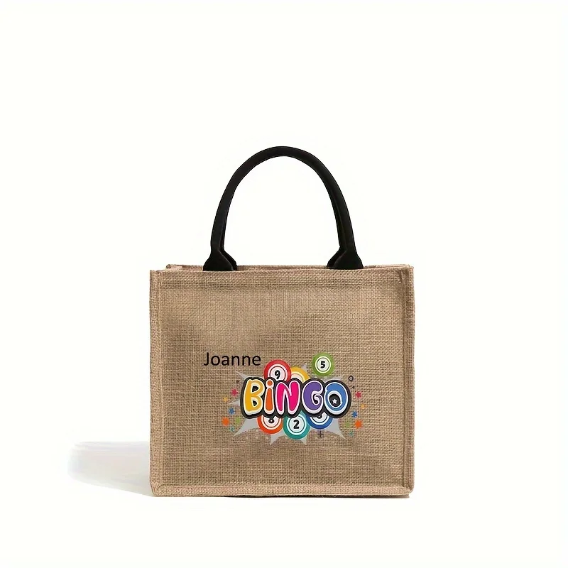 

Bingo-Themed Personalized Large Tote Bag, Monogrammed Beach Shoulder Bag, Hand Washable Shopping Picnic Gift for Bingo Lovers