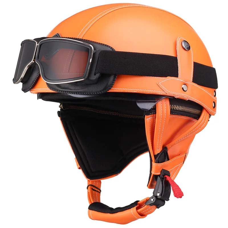 Orange Half Helmet Anti-fall Summer Motorcycle Helmet Breathable Lining Can Unpick And Wash Retro Half Helmet Protection S-XL