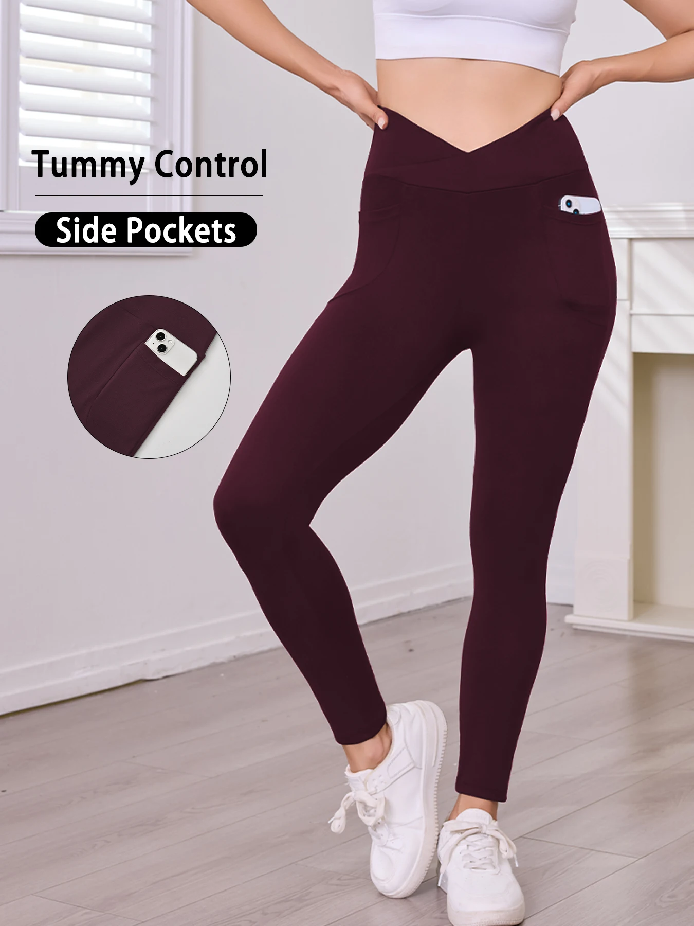 

Crossover Leggings with Pockets for Women High Waisted Super Soft Tummy Control No See Through Yoga Running