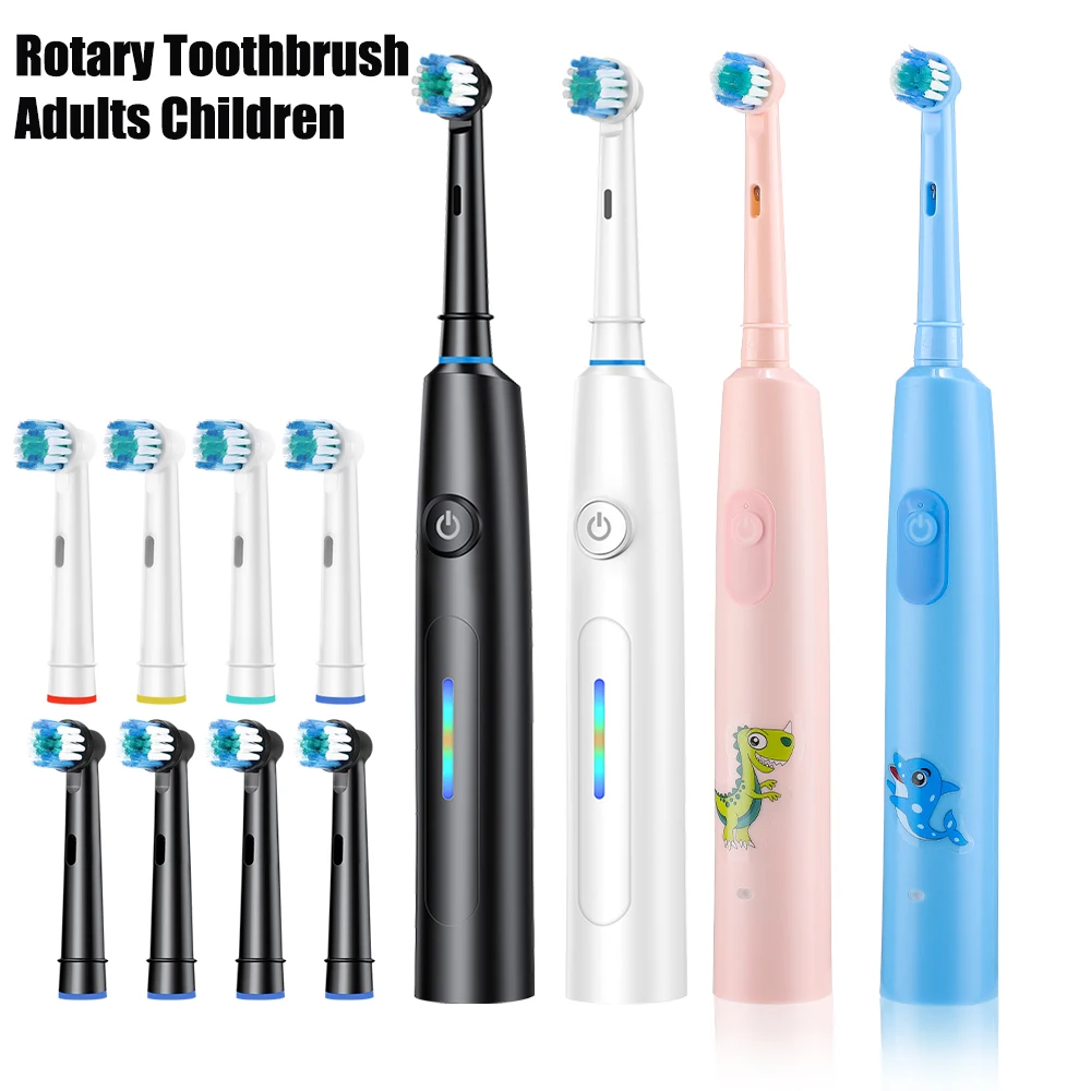 

Роторная электрическая зубная щетка для взрослых и детей, перезаряжаемые звуковые зубные щетки с 4 сменными насадками для чистки зубов