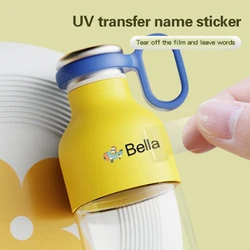 Pegatina de nombre uv personalizada para niños, calcomanías Kawaii impermeables, etiqueta de primer nombre personalizada para niños, etiqueta de botella de papelería escolar, 60 piezas