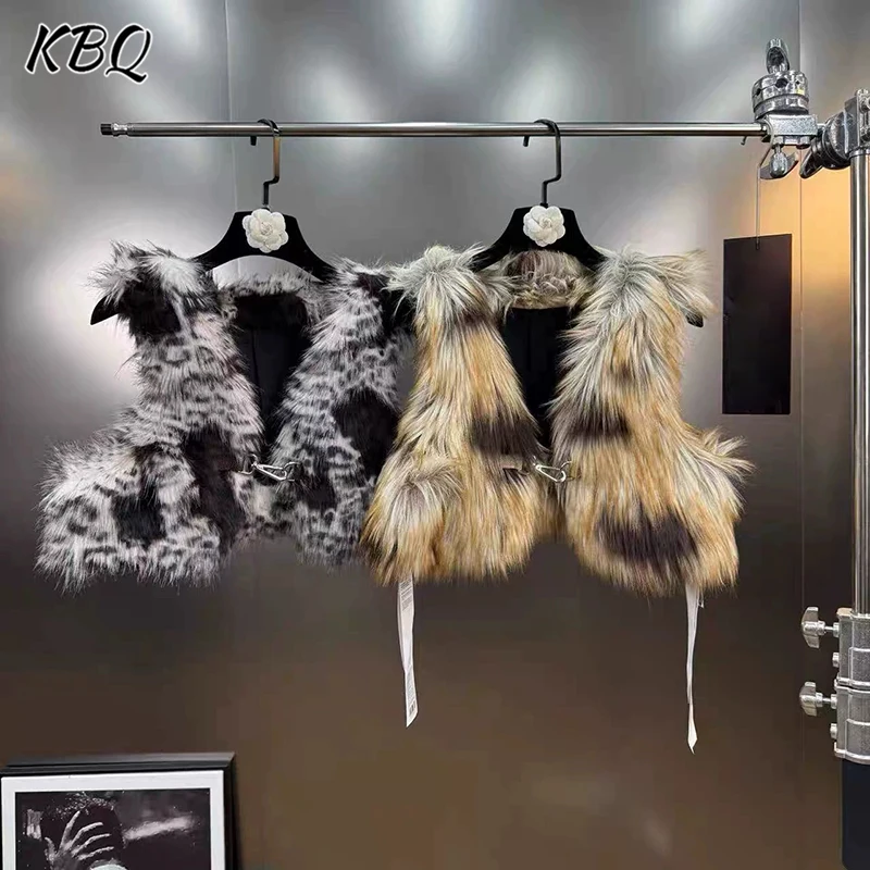 

KBQ Hit Color Свободный меховой короткий жилет с травой для женщин с v-образным вырезом без рукавов Шикарный элегантный шикарный жилет Женский осенний модный стиль