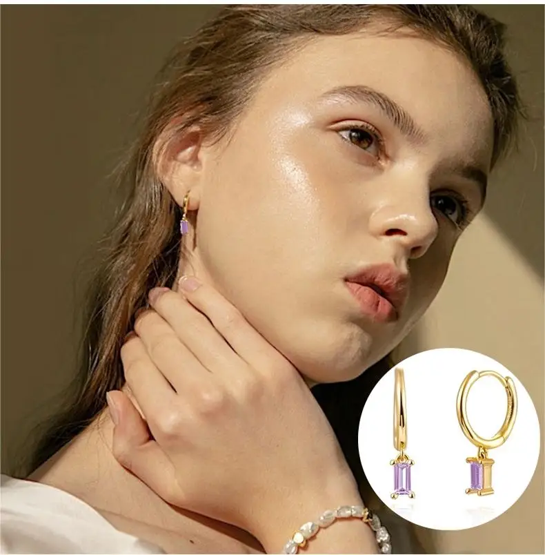 

925 Sterling Silver Zircon Earring 18k Cube Gold Plating Pendant Earrings Fashion Jewelry For Women Wholesale Drop Shipping