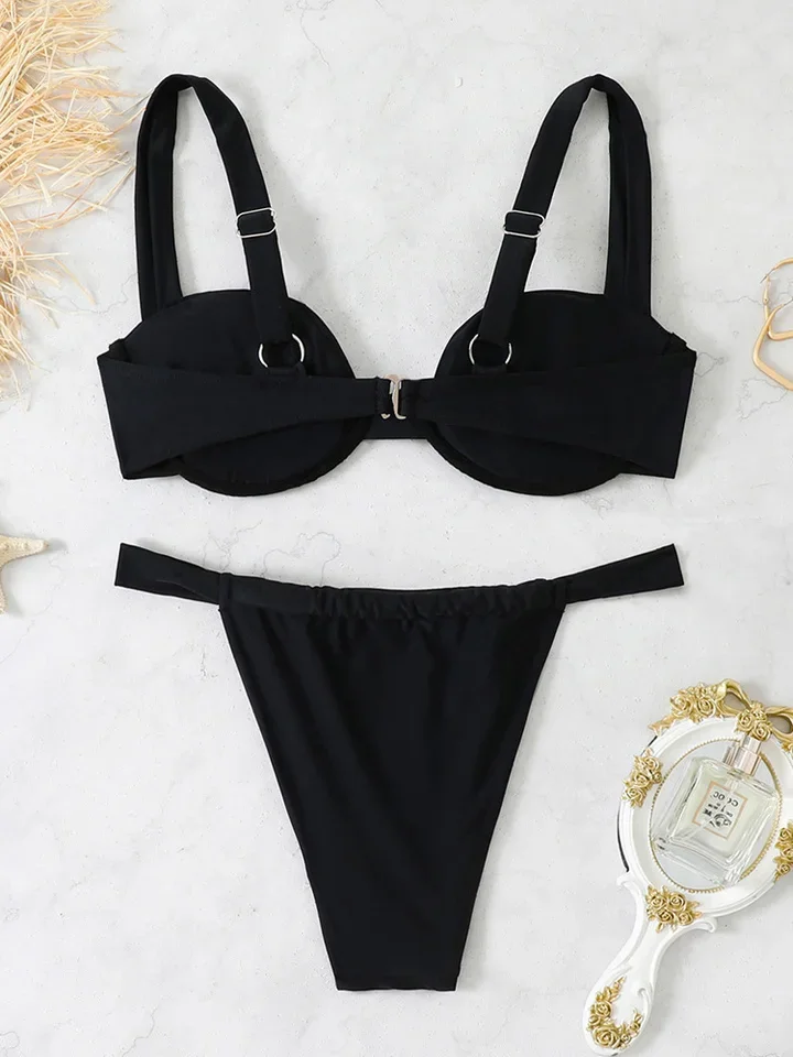Vzvn Sexy Spaghetti Strap Thong Bikinis Women Split Swimsuit Beach Bikini 2026 New All Season Solid Backless Bikinis 2 Piece Set