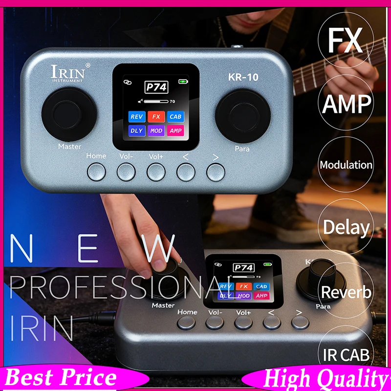 IRIN KR-10 Desktop Multi-Effects Processor Pedal for Guitar And Bass - 80 Built-in Presets 6 Effect Modules Portable