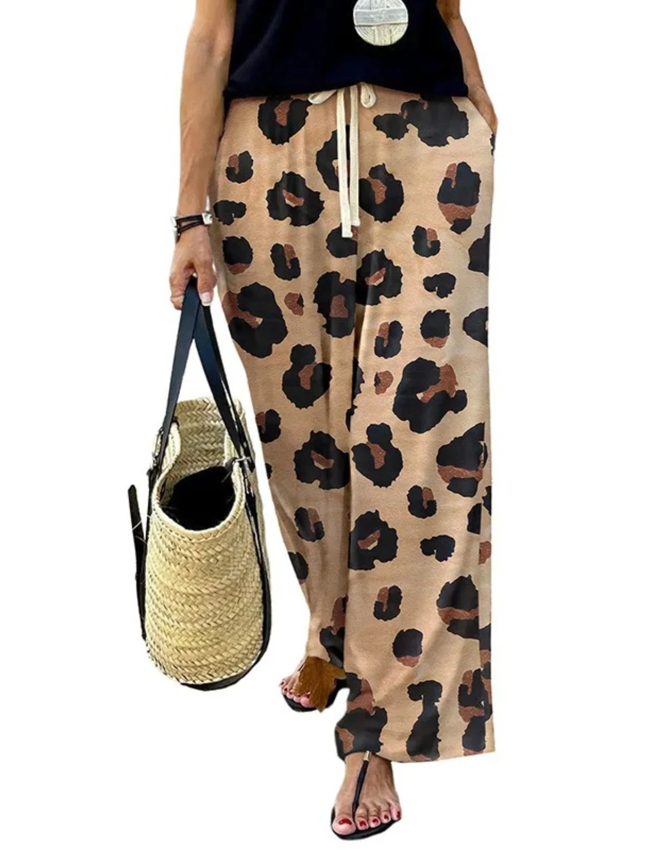 ليوبارد طباعة السراويل واسعة الساق عارضة الرباط السراويل فضفاضة لفصل الربيع #4