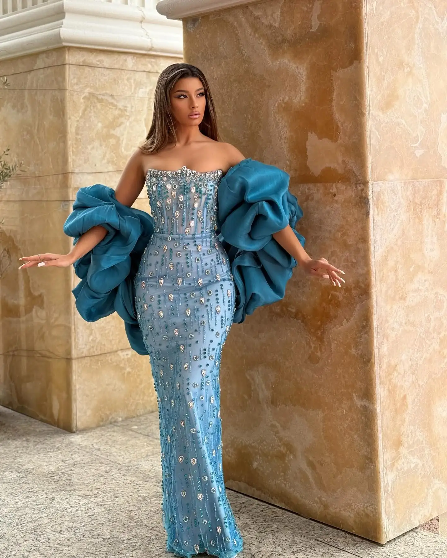 Venda quente azul cerceta plissado capa para vestido tapete vermelho capa de casamento oversize envolve xale de noiva feito sob encomenda capa de festa de baile