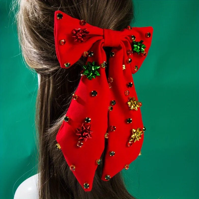 

Christmas Style Bow Hair Clip Women's Fashion Simple Rhinestone Studded Snowflake Holiday Party Spring Clip Hair Accessory