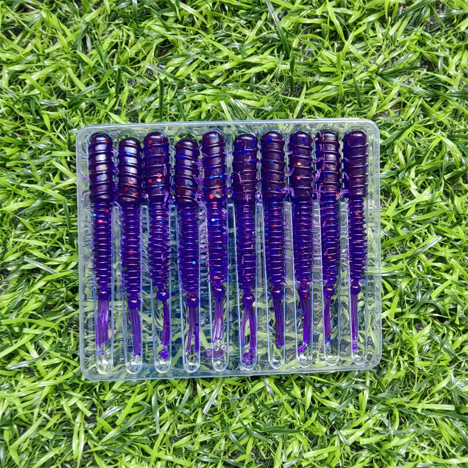 MUKUN Wurmköder, 10 Stück, Mini-Köder, 45 mm, 0,4 g, weicher Silikonköder, künstliche Larve-Gummi-Köder, Wobbler, Bass-Angelköder – Detail 8