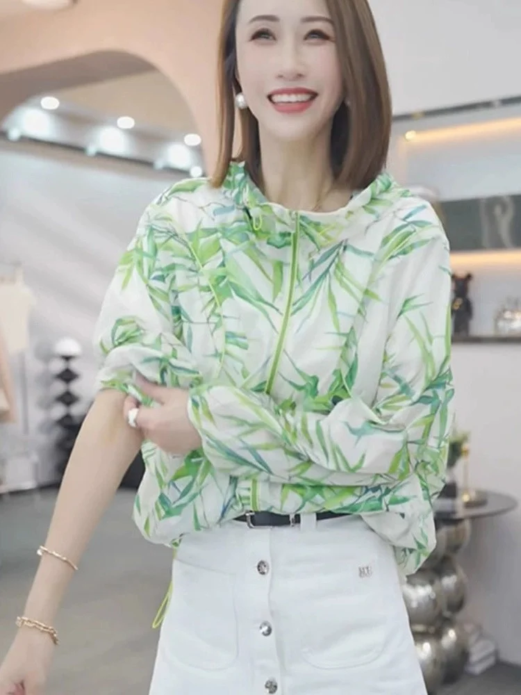 Casual Losse Dames Rits Capuchon Zomer Zonwering Bovenkleding Faionable Anti-Uv Jas Lange Sve Anti-Aging Jaet