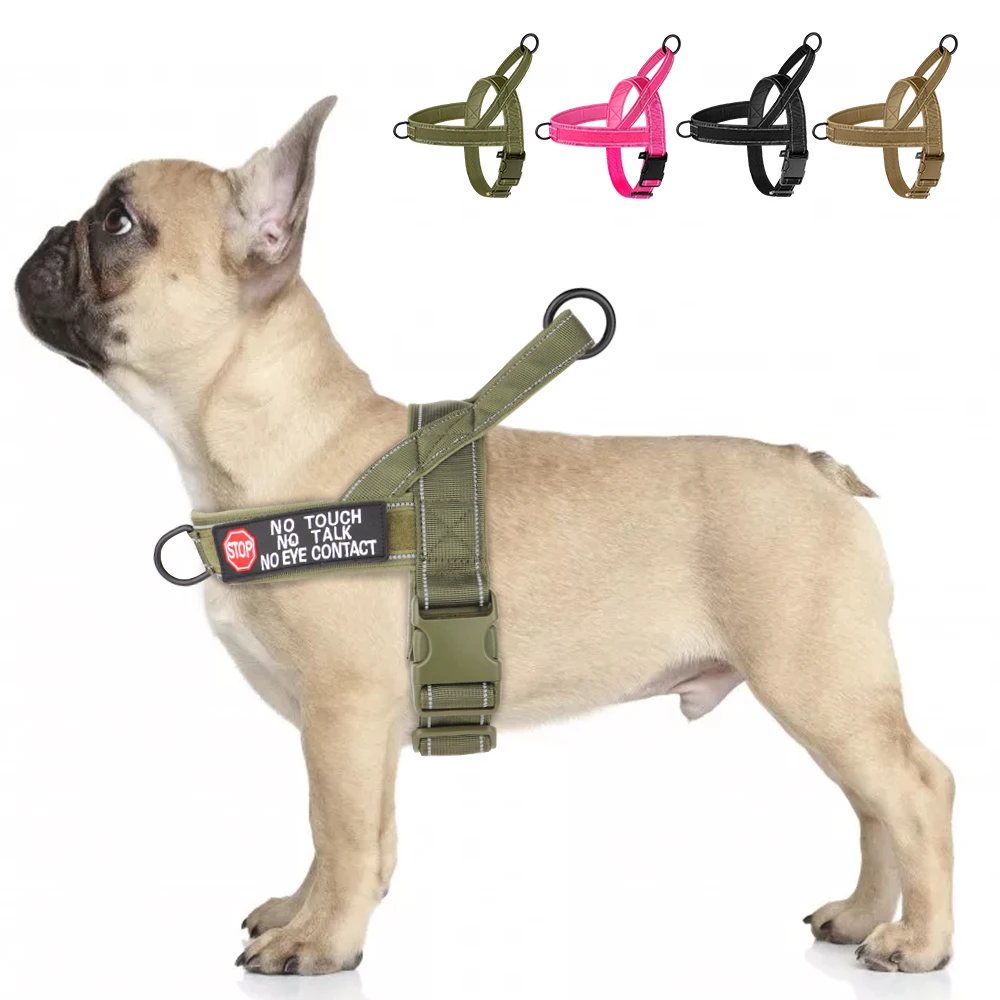 

Nylon Tactical Military Dog Harness With Sticker Reflective Dog Training Harnesses No Pull Pet Vest For Dogs French Bulldog Pink