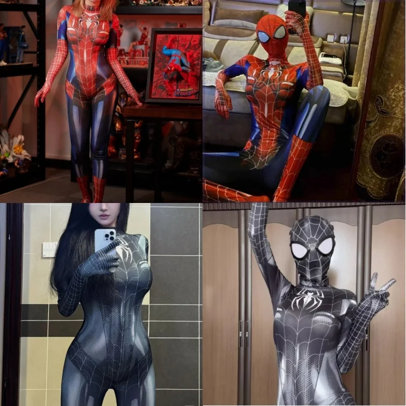 Sexy Black Cat Superhero Cosplay Costume For Spider Women Halloween Costume Christmas Tight 3d Printing Jumpuit Bestie Bodysuit